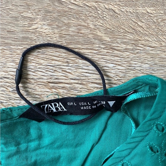 ZARA LARGE EMBROIDERED EYELET GREEN MIDI DRESS LARGE - Picture 6 of 8